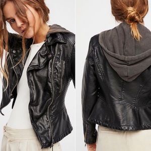 Free People Leather Moto Jacket with Detachable Hood